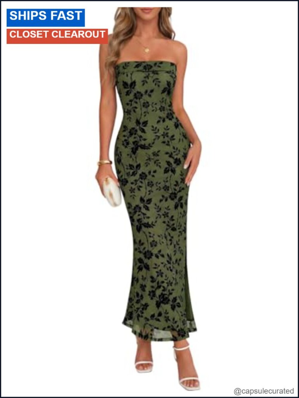 Strapless Bodycon Maxi Dress Floral Mesh Cocktail Party